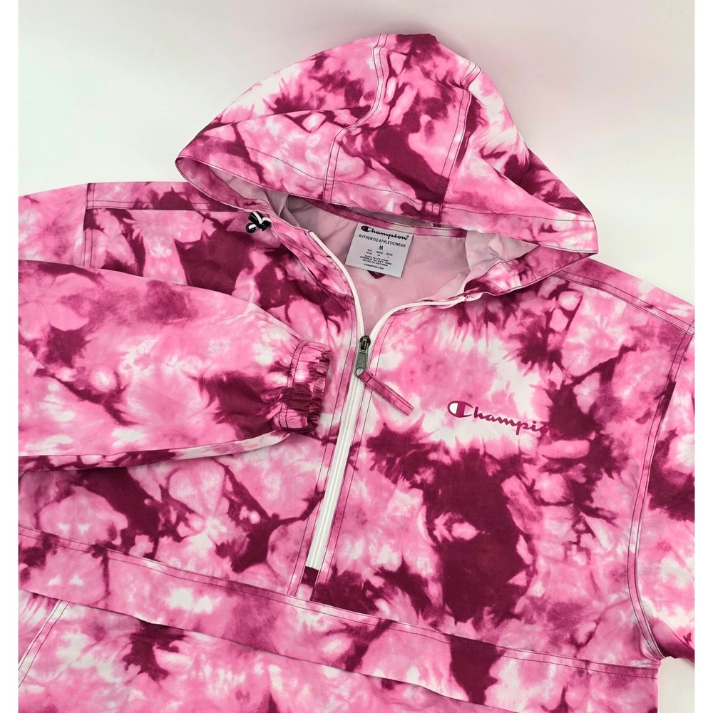 Champion Tie Dye Windbreaker Jacket Size Medium Womens Pink Streetwear Pullover